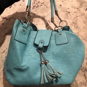 Teal suede purse with wallet